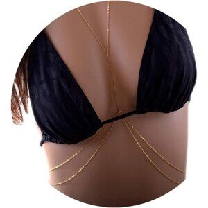 Women's Chain(Gold) 14k Gold Plated Layered Rhinestone Crossover Body Chains